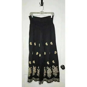 Size Small Petite Anthropologie Maeve Smocked Wide Leg Embroidered Pants